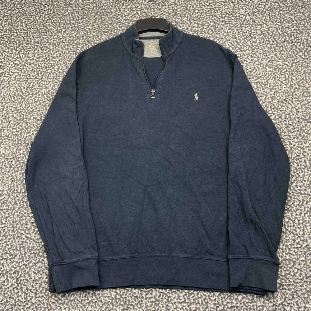 Polo Ralph Lauren Sweatshirt Men XL Navy Blue Quarter Zip Pullover Cotton Blend